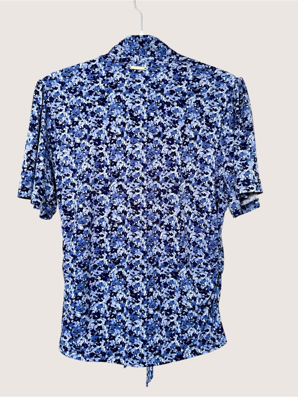 NWT Michael Michael Kors Blue Floral Tie Neck Blouse M - Picture 4 of 11